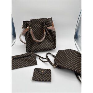 Retro Geometric Pattern 4 Piece Coffee Purse Wallet Crossbody Bag Clutch NWOT